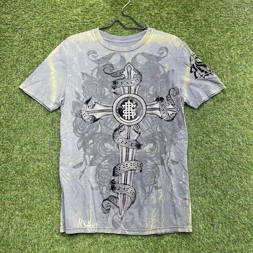 Affliction Y2K Shirt Mens Small Cross MMA Elite Style Warrior Soul JNCO Wings